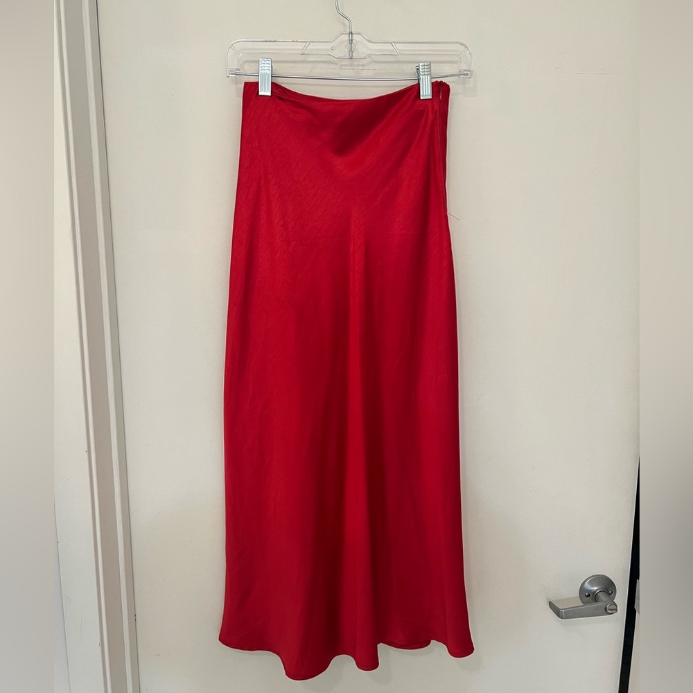 Princess Polly red satin midi skirt